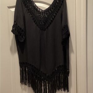 Black Fringe Crochet / Cover Up Top